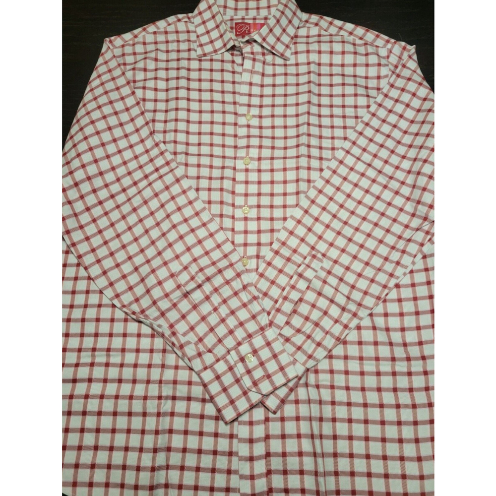 Rufus 100% Cotton Men's XXL Shirt Flip Cuff Red Plaid Blue Cuffs